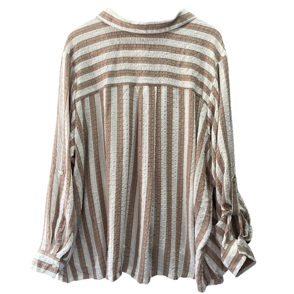 Jane + Delancey Button Front Shirt Women 3X Roll Tab Seersucker Coastal Preppy - Picture 2 of 9